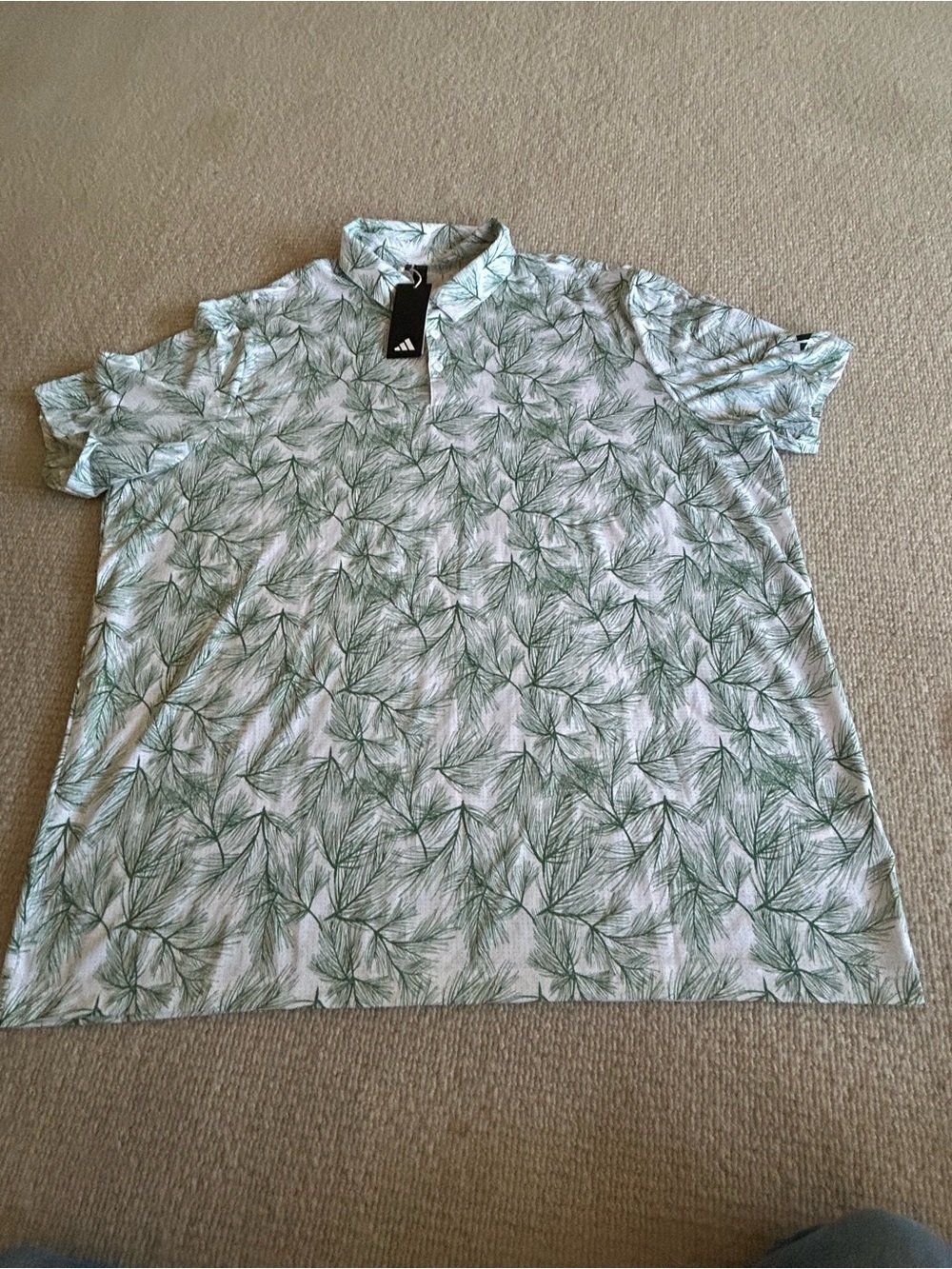 adidas Men’s White Polo with Green Leaf Print